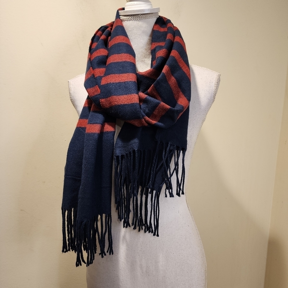 Land's End Stripea navy and red acrylic unisex fringe Scarf